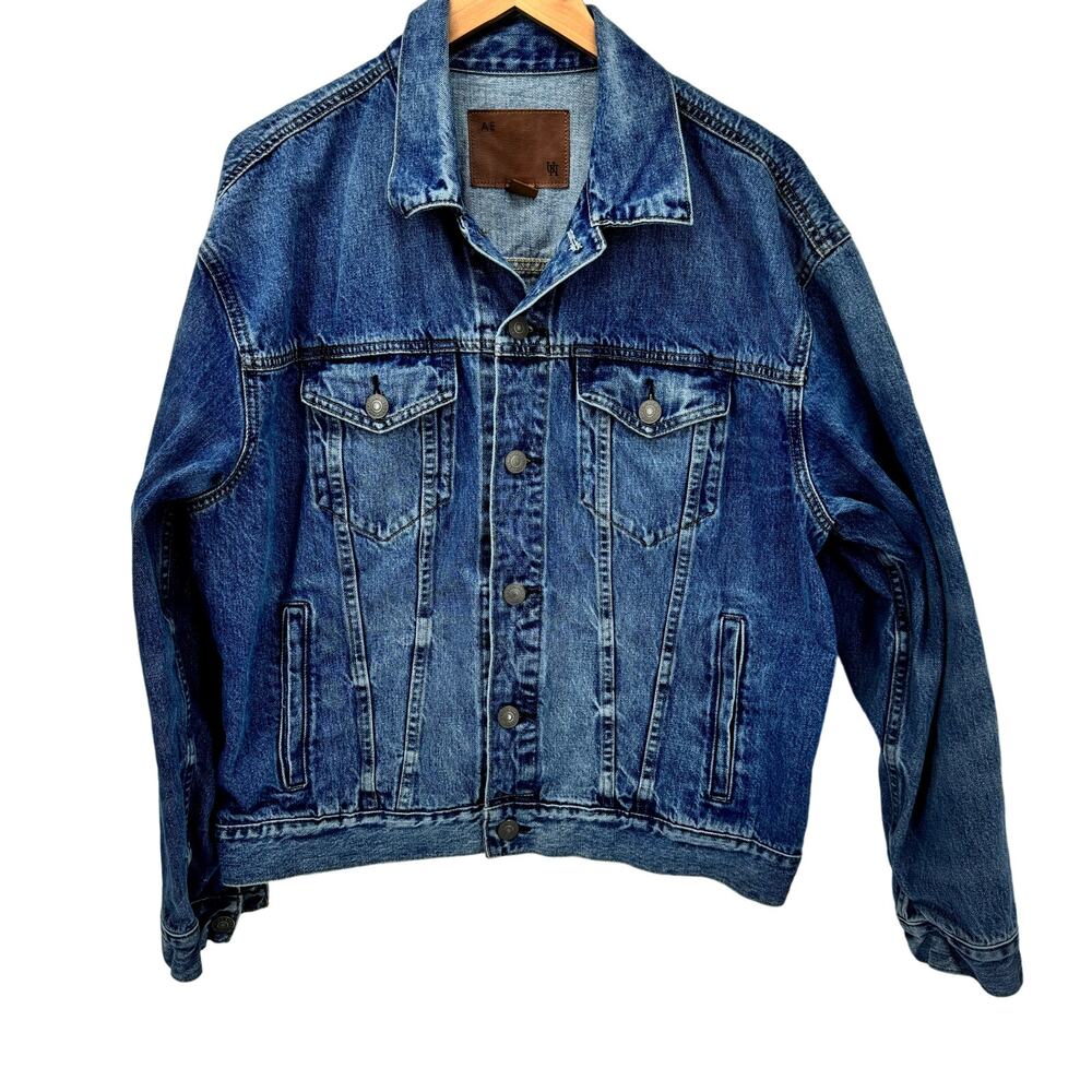 American Eagle Trucker Jacket Mens Large Urban Necessities Collab Blue‎ Denim